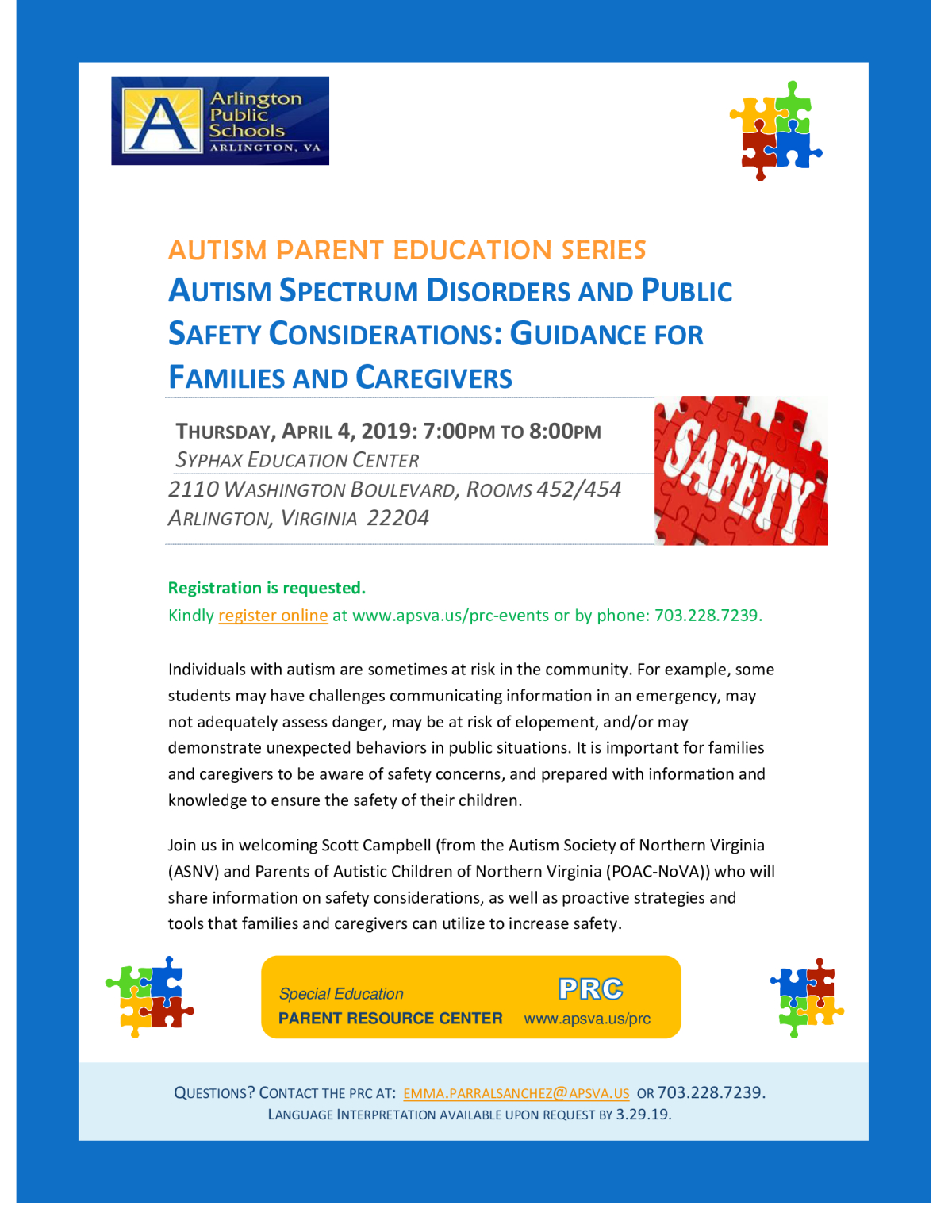 Peachjar Flyers - image of a flyer titled safety considerations for students with autism