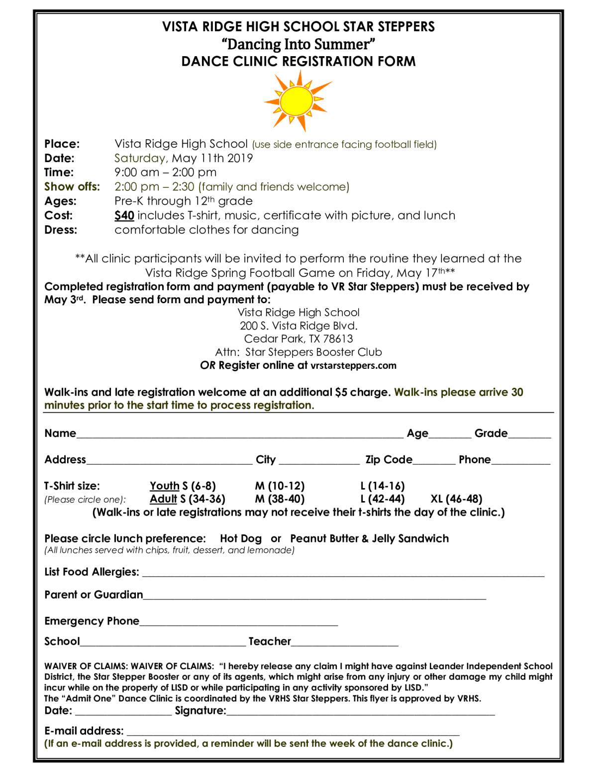 Peachjar Flyers - image of a flyer titled vrhs star steppers dance clinic dancing into summer