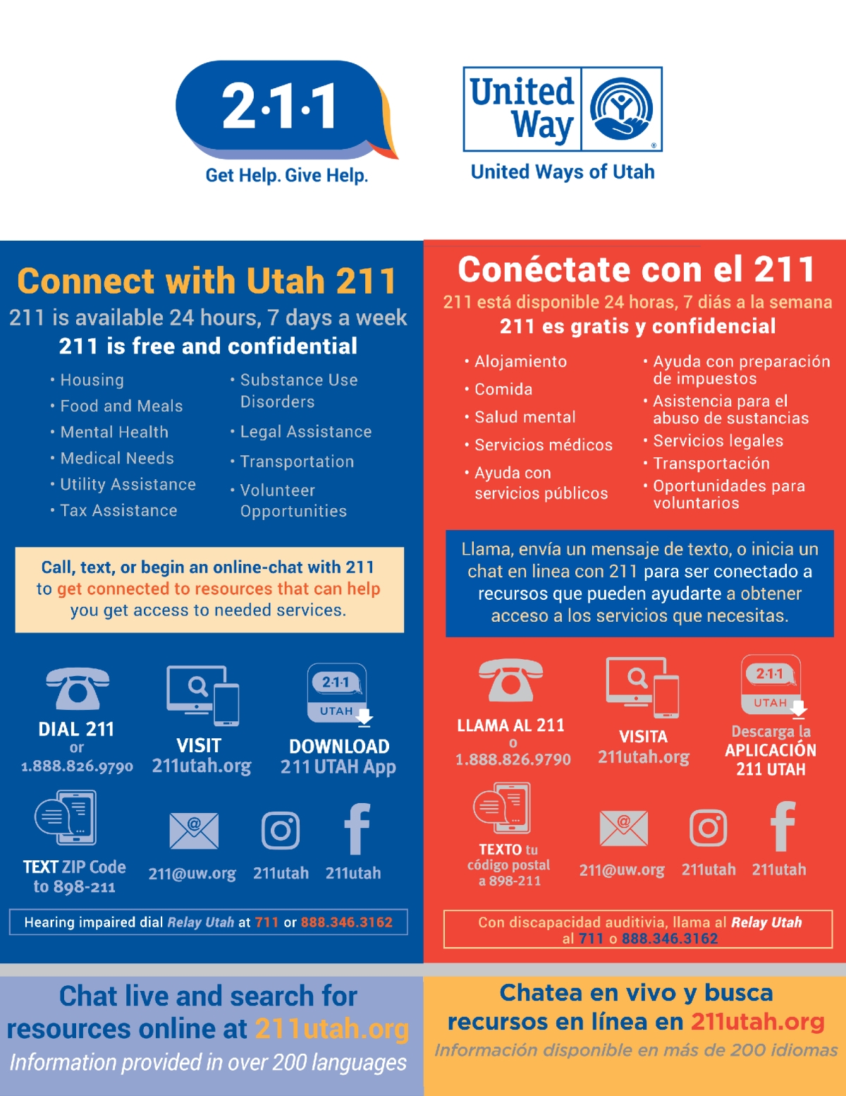Image of a flyer titled Connect with Utah 211