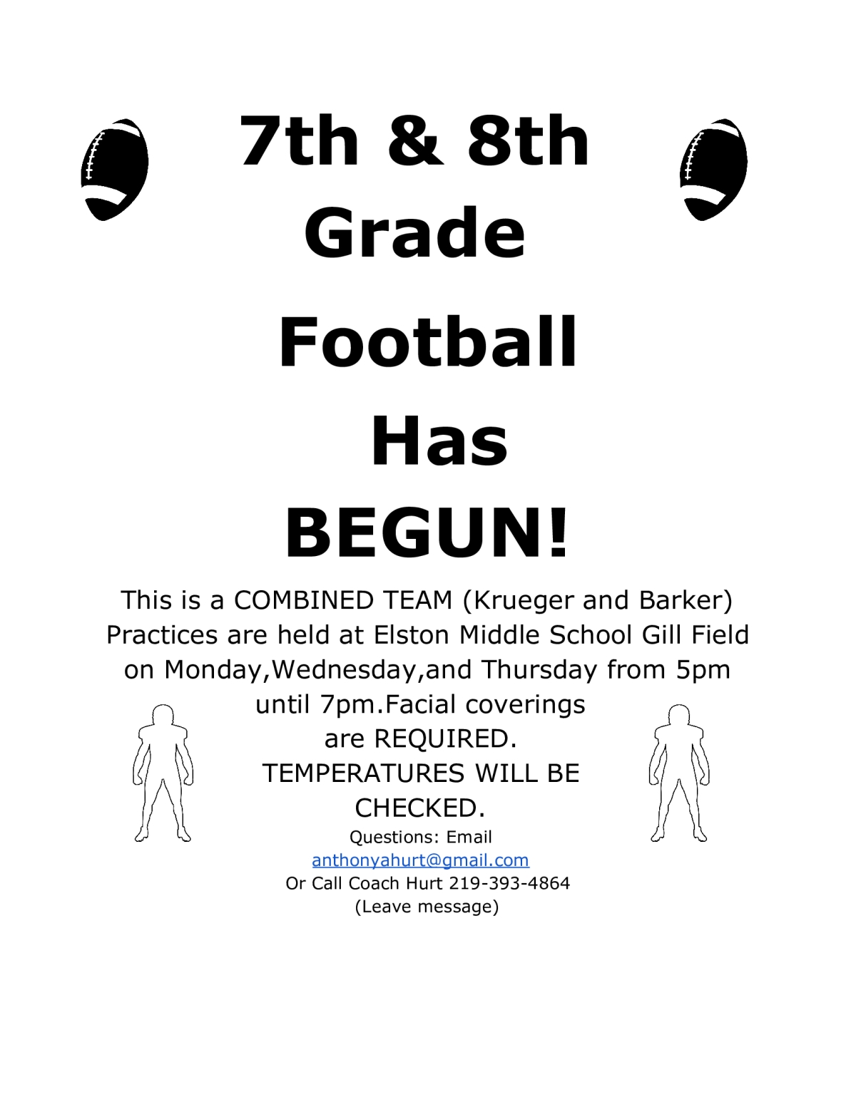 Image of a flyer titled Middle School Football