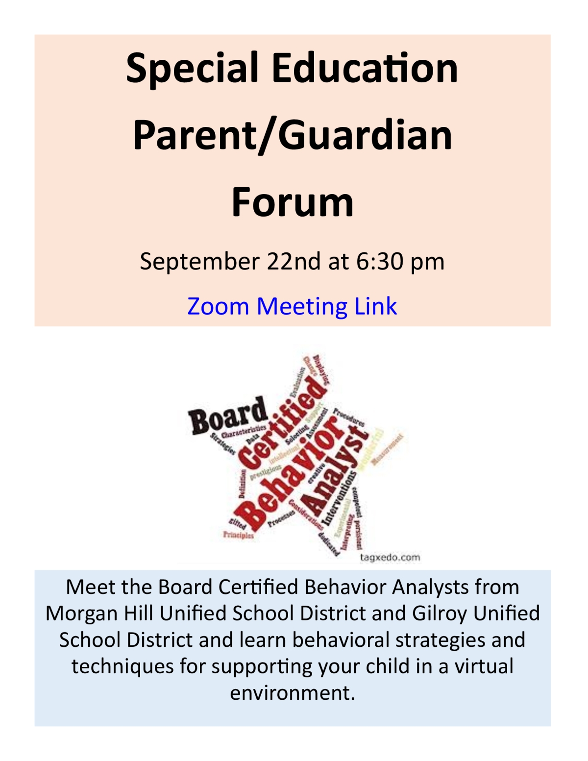 Image of a flyer titled Special Education/Guardian Forum